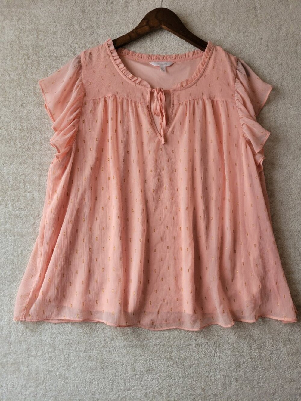 LC Lauren Conrad Peach Clip Dot Flutter Sleeve Peasant Blouse XXL Plus Size Boho